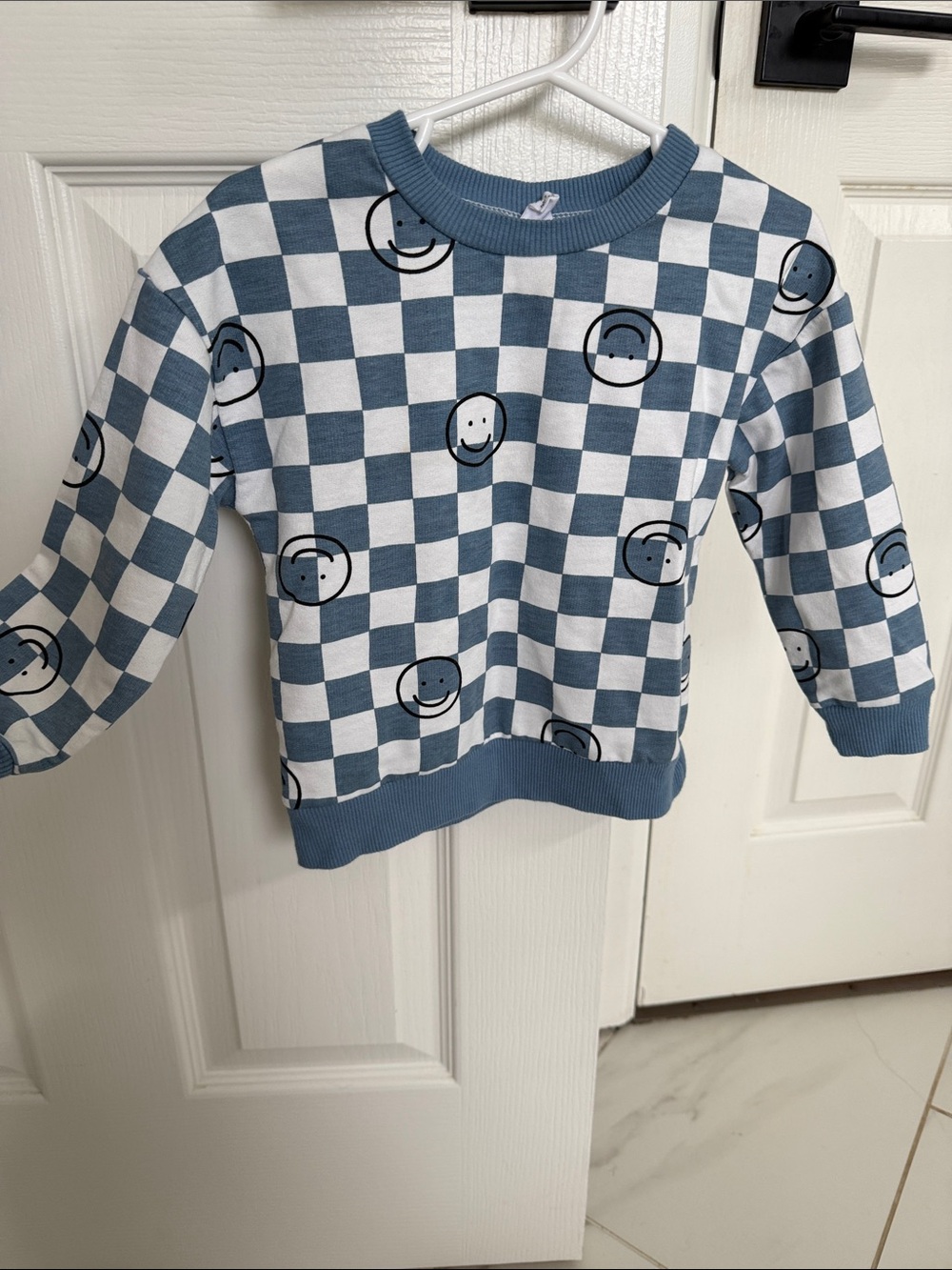 Kids Blue Checkered Smiley Sweatshirt